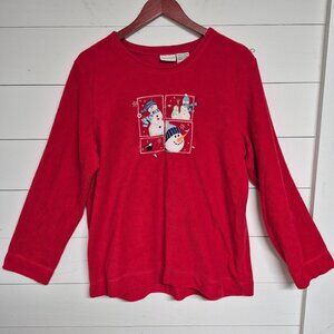 Vintage Ladies Red Christmas Snowman Sweatshirt XL White Stag Winter Holiday Top